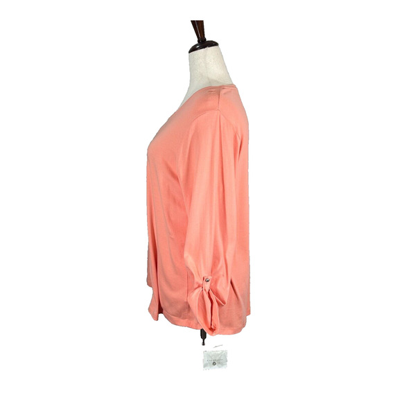 Croft & Barrow Top Womens 2X Orange Roll Tab Sleeve Pullover Blouse Tee NWT - Picture 4 of 11